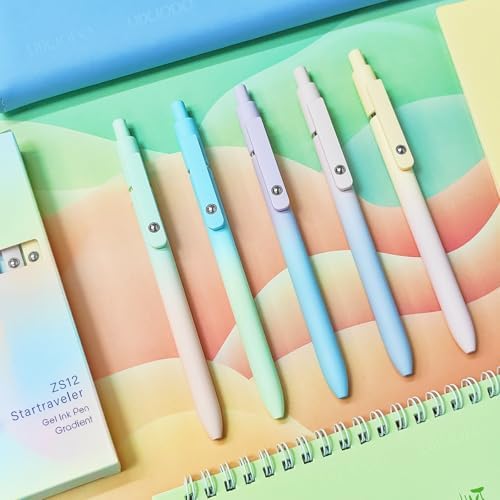 UIXJODO Gel Pens, 5 Pcs Black Ink Pens for Women, 0.7mm Medium Point Smooth Writing Pens with Silicone Grip, High-End Series Metal Clip Retractable Pens for Journaling Note Taking (5 Pcs Pastel) - Image 5