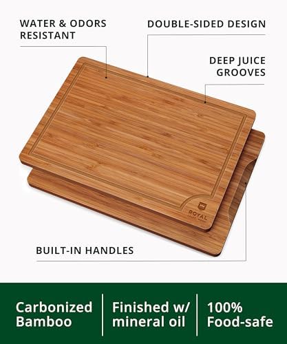ROYAL CRAFT WOOD Wooden Cutting Boards for Kitchen Appliances - Non Toxic Bamboo Wood Cutting Board Set with Deep Juice Groove, Side Handles, Charcuterie & Butcher Block for Meat, Meal Prep & Serving - Image 3