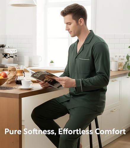 DAVID ARCHY Men's Pajama Set, Premium Combed Cotton Long Sleeve Sleepwear - Image 2