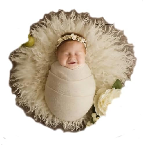 Newborn Photography Blanket Props Baby Photoshoots Layer Photo Posing Rug (Creamy) by WelcometoEderafoto