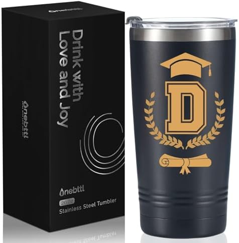 Onebttl Graduation Gifts 2026 - Graduation Stainless Steel Tumbler with Initial, Funny Initial Tumbler as Graduation Party Supplies, Graduation Decorations, Back to School for Her and Him - D by Onebttl