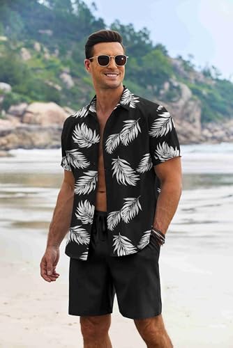 COOFANDY Men's Summer Beach Outfits 2 Piece Short Sleeve Shirts and Shorts Vacation Texture Linen Sets for Men - Image 5