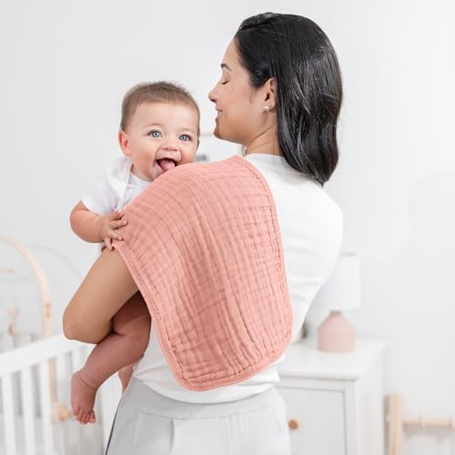 Comfy Cubs Muslin Burp Cloths 20x10" 6 Pack, Baby Burp Cloths - Bold Blush - Image 2