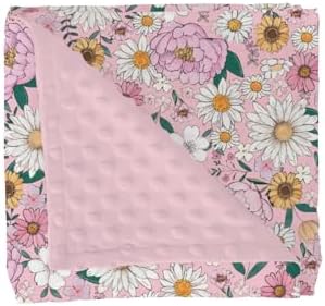 Spring Boho Floral Baby Blanket for Girl Neutral Pink Flowers Leaves Soft Mink Dotted Backing Double Layer Swaddle Receiving Blanket Pastel Peony Daisy Toddler Nursery Crib Bed Blanket 30x40 by GrowhappyGrowhealthy
