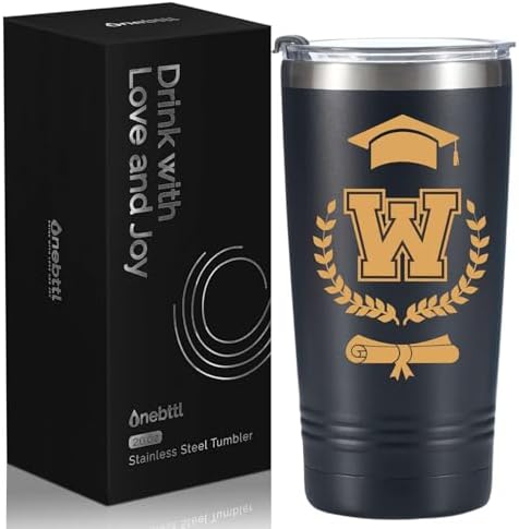 Onebttl Graduation Gifts 2026 - Graduation Stainless Steel Tumbler with Initial, Funny Initial Tumbler as Graduation Party Supplies, Graduation Decorations, Back to School for Her and Him - W by Onebttl