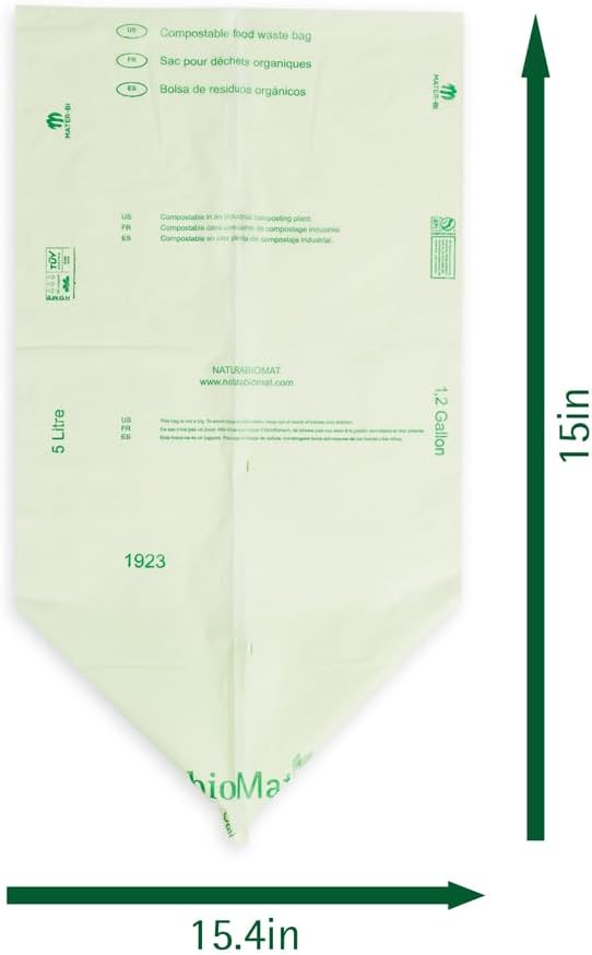 bioMat 1.2 Gallon Compostable Food Scrap Bags, 150 Count, Compost Bags for Countertop Bins, BPI ASTM D6400 and CMA Certified Small Trash Bags