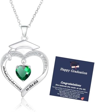 Fervia Graduation Gifts Birthstone CZ Heart Graduation Cap Necklace Gifts by Fervia