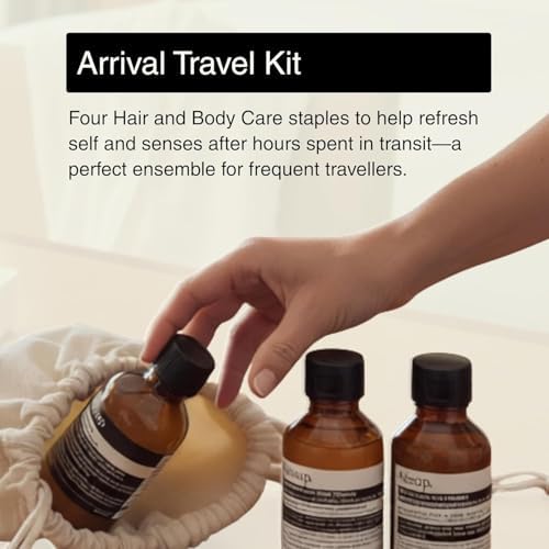 Aesop Arrival Travel Shower Set (4-Piece) Hair & Body Care Kit – Shampoo, Conditioner, Geranium Leaf Body Cleanser & Rind Concentrate Body Balm – 1.7oz/50mL Each – Gift Set with Reusable Canvas Bag - Image 2