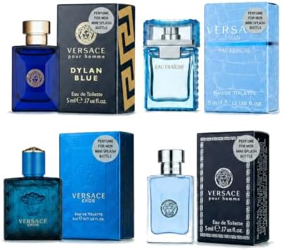 Versace Cologne for Men Set of 4 Mini Eros, Pour Homme, Dylan Blue, Eau Fraiche Perfume for Men Fragrance Sampler Set - Designer Mens Cologne Samples (4 Count, 0.17 oz) by Versace