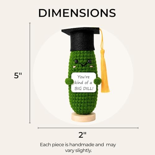 Graduation Pickle Gift 2026 for Her & Him – Funny Crochet Graduation Gift, Emotional Support Pickle with Graduation Cap & Wooden Stand, Cute Class of 2026 Senior Grad Gift for College & High School - Image 6