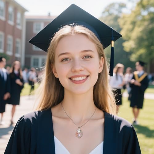 SLOONG College Graduation Gifts for Her, S925 Sterling Silver Heart Birthstone Graduation Cap Rose Necklace, Class of 2026 High School College Graduation Gifts for Her - Image 2