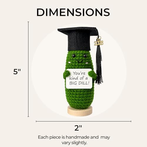 Graduation Gifts 2026 for Her & Him, Funny Handmade Crochet Graduation Pickle with Cap, 2026 Charm & Wooden Stand, Cute Class of 2026 Senior Gift for High School College Grad, Big Dill Congrats Gift - Image 5