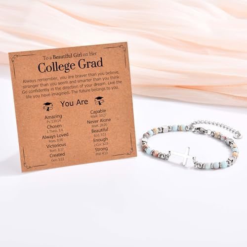 Graduation Gifts for Her- Class of 2026 Primary Middle High School College Grad Gift, Adjustable Stainless Steel Beaded Cross Bracelet for Girls & Women - Image 4