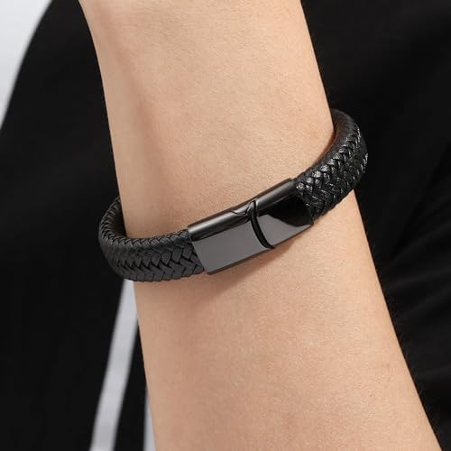 Btysun Mens Leather Bracelet, Teen Boy Gifts Stocking Stuffers for Teen I Love You Gifts for Him Boyfriend Birthday Gift for Son Husband Godson Bracelets for Men Dad Christmas Anniversary Jewelry - Image 3