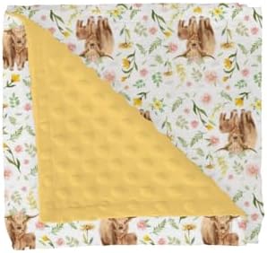 Highland Cows Boho Floral Baby Blankets for Girl Boy Yak Cattle Retro Flowers Leaves Soft Mink Dotted Backing Double Layer Swaddle Blanket Farm Animal Bed Throws for Newborn Toddler Crib 30x40 by GrowhappyGrowhealthy