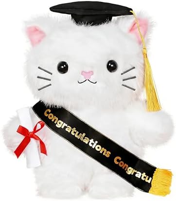 Graduation Decorations 2026 Cat Plush，9.45 Inch Class of 2026 Graduation Plush Cat Stuffed Animal,Cute Graduation Gifts for Kindergarten, High School, and College Graduates (cat) by TmrselkGraduationGiftsDecor