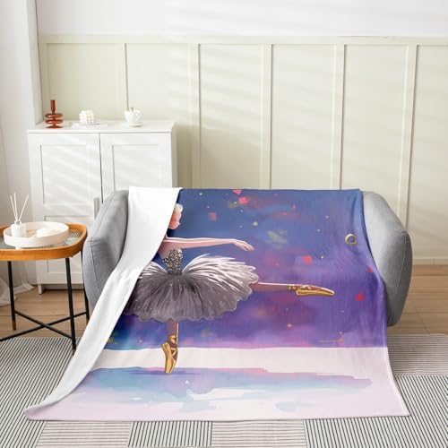 Erosebridal Ballet Flannel Blanket Queen Inch Dancers Fleece Blanket Bird Girly Ballet Shoes Fuzzy Plush Throw Aesthetic Fashion Watercolor Living Room Decor - Image 2