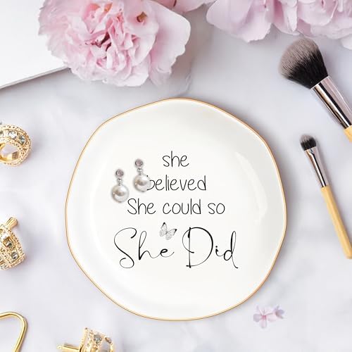 Congratulations Gifts for Women, College Graduation Gifts for Her New Job Gifts - She Believed She Could Jewelry Tray Ceramic Trinket Dish Inspirational Promotion Gift for Coworker - Image 3