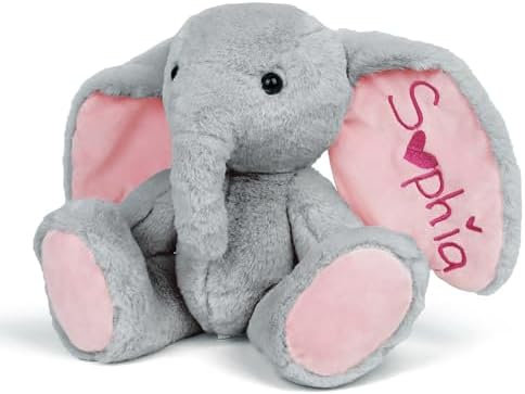Personalized Plush Elephant with Embroidered Name, Custom Elephant Stuffed Animal, Personalized Baby Girl Toys, 1-14 Year Old Girls Easter Birthday Gifts for Baby Boys Girls Toddlers Newborn by Individz
