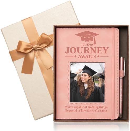 Graduation Journal for Her with Photo Frame - A New Journey Awaits A5 Notebook & Pen Gift Set, Memorable Farewell Gift for Coworker, Retirement Gifts for Women, Going Away, New Job by EliteSign