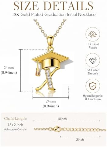 Graduation Gifts for Women, 18K Gold Graduation Initial Necklace A-Z, Inspiring Grad Pendant Necklace Present, College Seniors High School Graduations Jewelry Gifts - Image 6