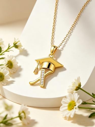 Graduation Gifts for Women, 18K Gold Graduation Initial Necklace A-Z, Inspiring Grad Pendant Necklace Present, College Seniors High School Graduations Jewelry Gifts - Image 3