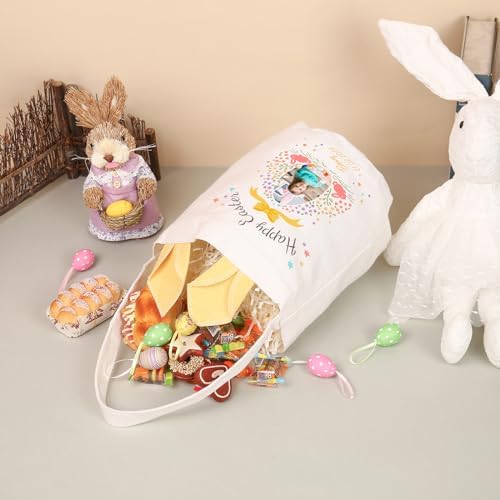 Personalized Bunny Ears Bucket Bag with Custom Name Photo-Easter Bag with Handle-Soft Egg Basket for Kids -Customized Easter Basket-Great for Carrying Gift Easter Eggs (Yellow-Photo) - Image 5