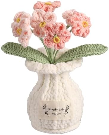 Forget-me-not Crochet Flower Potted Plant Pink - Handmade Desk Decor for Her Girlfriend Wife Mom Friends Sister Graduation Birthday Wedding Anniversary Home Decoration by YOOJEE