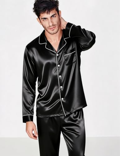 SWOMOG Mens Silk Satin Pajamas Set Long Sleeve Sleepwear Button-Down Pj Two-piece Loungewear with Long Pants S-XXL - Image 2