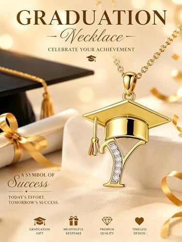 Graduation Gifts for Women, 18K Gold Graduation Initial Necklace A-Z, Inspiring Grad Pendant Necklace Present, College Seniors High School Graduations Jewelry Gifts - Image 2