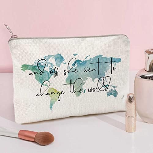 Graduation Gift For Her, Makeup Bag, World Map Design, Natural Linen Material, Compact Portable Size, Ideal For Daughter, Sister, Roommate - Image 2