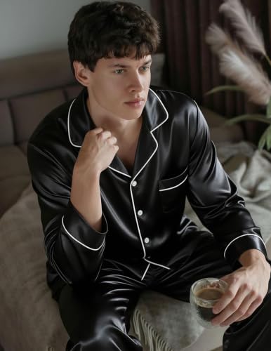 SWOMOG Mens Silk Satin Pajamas Set Long Sleeve Sleepwear Button-Down Pj Two-piece Loungewear with Long Pants S-XXL - Image 4