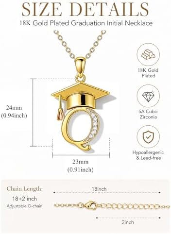 Graduation Gifts for Women, 18K Gold Graduation Initial Necklace A-Z, Inspiring Grad Pendant Necklace Present, College Seniors High School Graduations Jewelry Gifts - Image 5