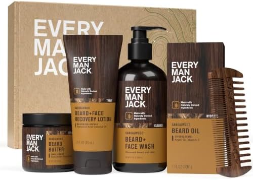 Every Man Jack Complete Beard Care Kit for Men, Sandalwood Teak, Gift Set by EveryManJack