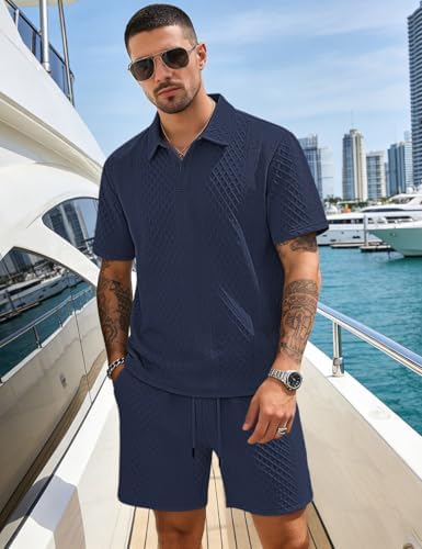 Men's 2 Pieces Outfits Casual Polo Shirt and Shorts Set Collar Athletic Jogging Summer Tracksuit - Image 3