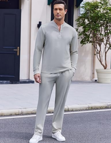 COOFANDY Men's 2 Piece Tracksuit Set Polo Athletic Sweatsuit Quarter Zip Jogging Long Sleeve Casual Sports Outfits - Image 3