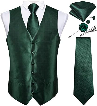 DiBanGu Mens Vest and Tie Set Formal Paisley Waistcoat and Necktie Pocket Square Cufflinks Silk Suit Vest for Tuxedo Wedding by DiBanGu