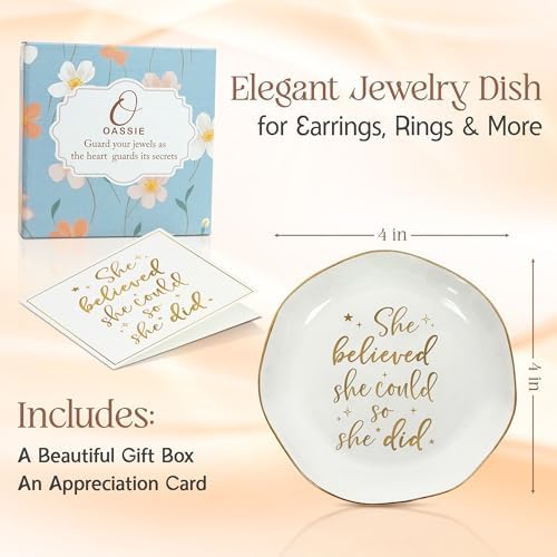 OASSIE Graduation Gifts for Women Her - 4"x4" Ceramic Jewelry Dish Tray - Image 3