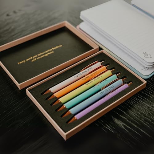 MESMOS 6pk German-Made Ink Fancy Pen Set for Women, Teacher Appreciation Gift Ideas for Women, Best Teacher Gifts Supplies, Refillable Nice Cute Pens, Boss Lady, Office Coworkers, Metal Ballpoint Pens - Image 2