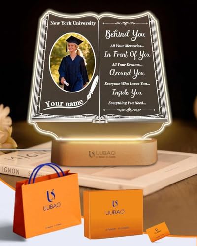 Personalized Graduation Gifts Custom Photo Name Night Light LED Table Lamp for 2026 University High School Senior Keepsake(Book) by UUBAO