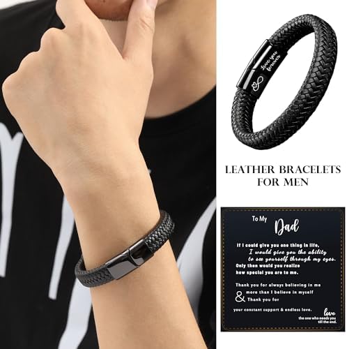 Btysun Mens Leather Bracelet, Teen Boy Gifts Stocking Stuffers for Teen I Love You Gifts for Him Boyfriend Birthday Gift for Son Husband Godson Bracelets for Men Dad Christmas Anniversary Jewelry - Image 2