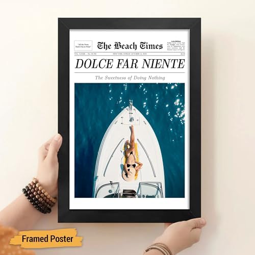 Custom Trendy Newspaper Dolce Far Niente with Photo Framed Wall Art, The Beach Times Canvas Art, Magazine Summer Vibes Headline Poster Print, Decor for Bedroom Living Room, Gifts For Yourself - Image 4