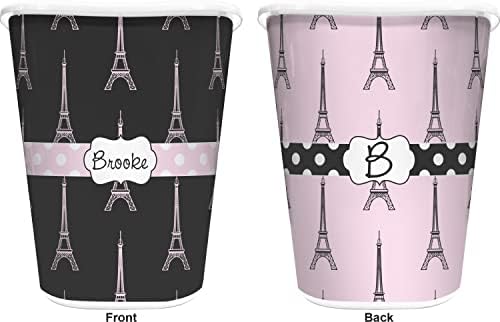 RNK Shops Personalized Black Eiffel Tower Waste Basket - Double Sided (White) - Image 2