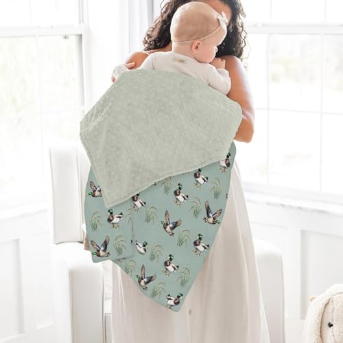 Green Mallard Ducks Baby Blankets for Girl Boy Duck Hunting Season Soft Mink Dotted Backing Double Layer Swaddle Receiving Blanket for Toddler Nursery Lake Wild Ducks Hunter Nursery Bed Blanket 30x40 - Image 4
