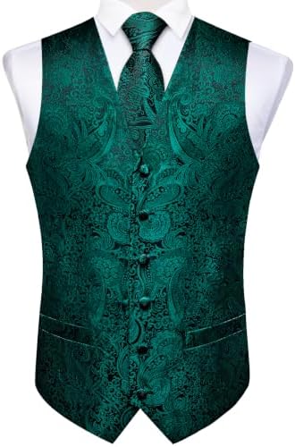 DiBanGu Mens Vest and Tie Set Formal Paisley Waistcoat and Necktie Pocket Square Cufflinks Silk Suit Vest for Tuxedo Wedding - Image 3
