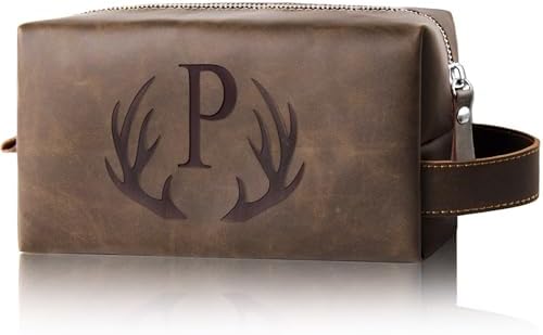 Personalized PU Leather Travel Toiletry Bag for Men Engraved Initial by Aganmi
