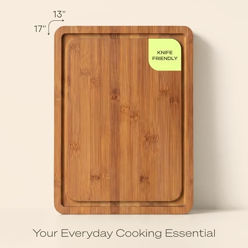 ROYAL CRAFT WOOD Wooden Cutting Board - Bamboo Cutting Boards with Juice Groove - Kitchen Chopping Board for Meat Cheese and Vegetables, Heavy Duty Serving Tray w/Handles, 13” x 17” - Image 2
