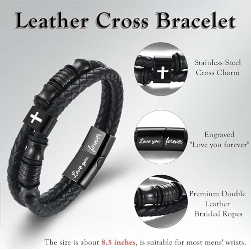 EFVISD Lover You Forever Leather Cross Bracelet for Men Boys Gifts - Image 4