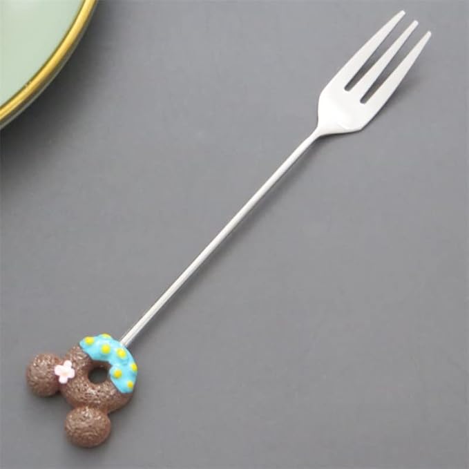 8 Pcs Stainless Steel Drink Fork Set Donut Silver Forks Cutlery Set for Cake,Ice Cream,appetizers,Salad,Dessert.Donut Shape Fruits Forks