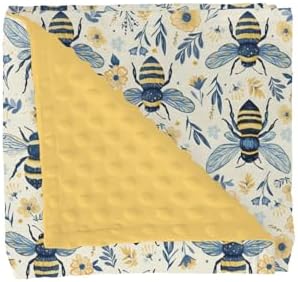 Bees Flowers Baby Blankets for Girl Boy Vintage Bees Boho Wildflowers Soft Mink Dotted Backing Double Layer Swaddle Blanket Bee Floral Spring Summer Bed Throws for Newborn Toddler Nursery 30x40 by GrowhappyGrowhealthy